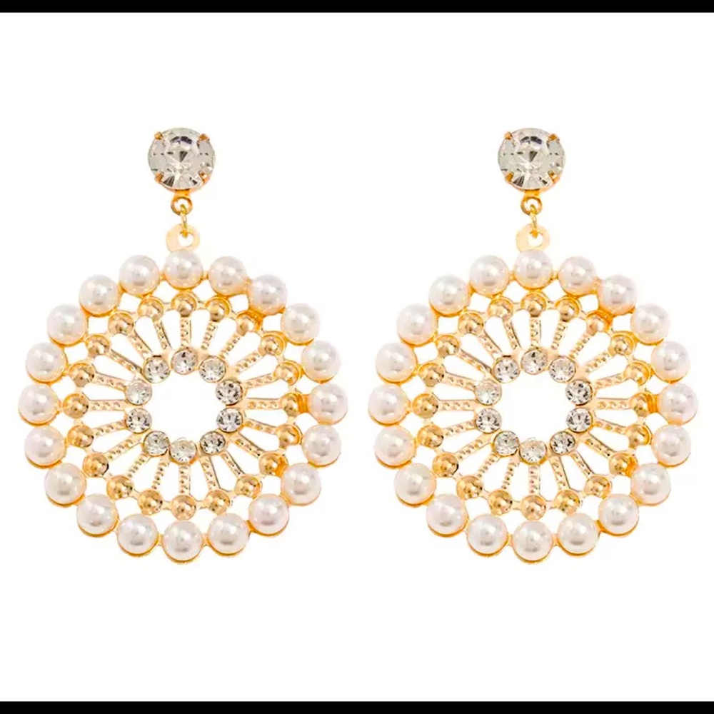 Pearl Drop Round Earrings